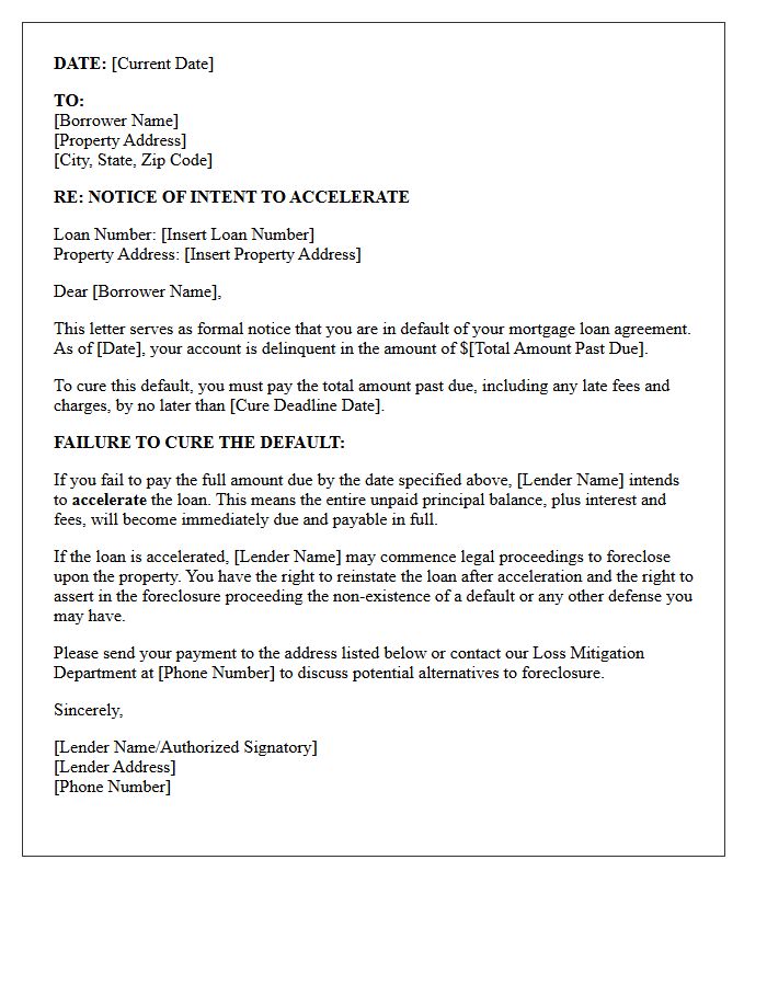 Notice of Intent to Accelerate Letter