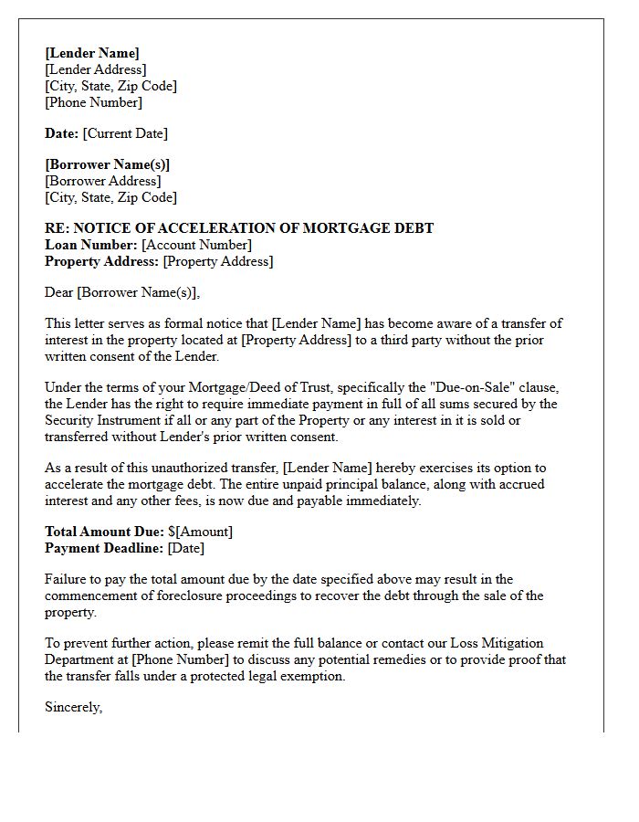 Acceleration of Mortgage Debt Due to Transfer Letter