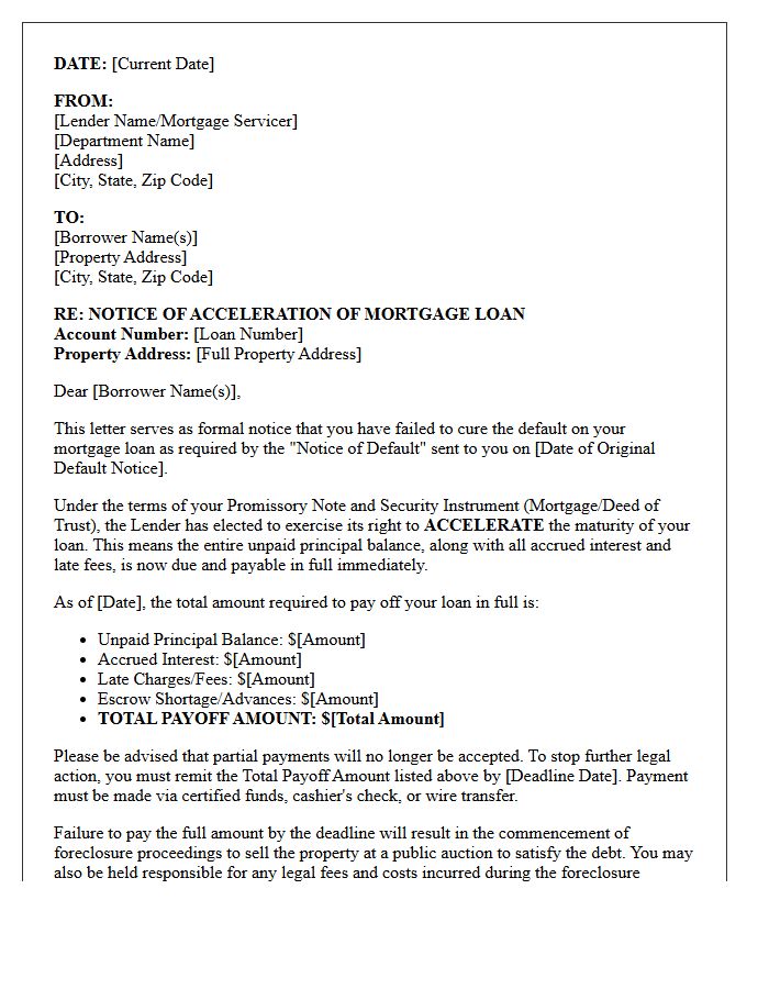 Demand for Full Mortgage Payment Acceleration Letter