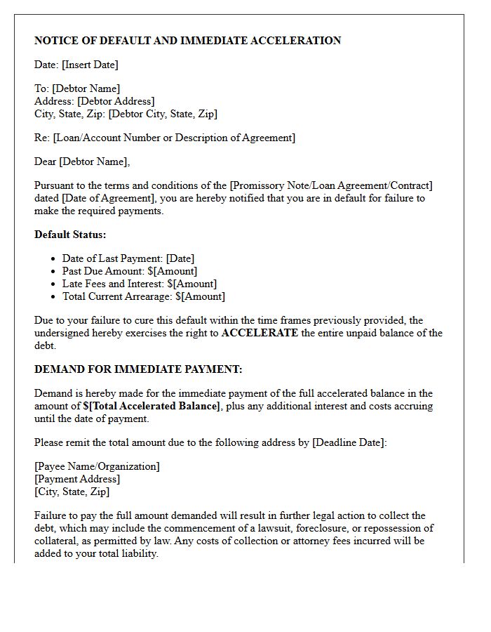 Notice of Default and Immediate Acceleration Letter
