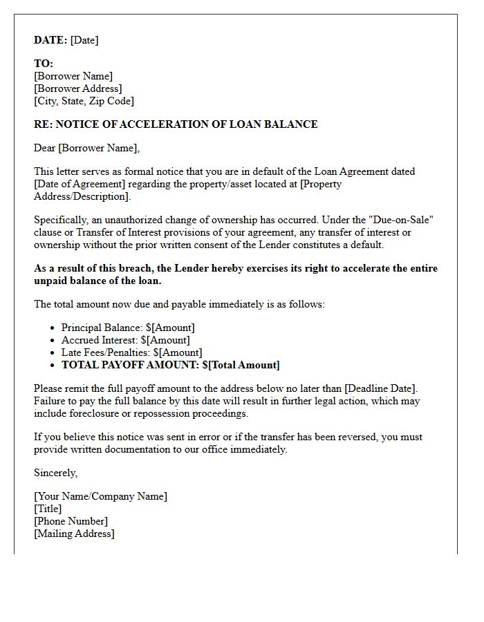 Unauthorized Change of Ownership Acceleration Letter
