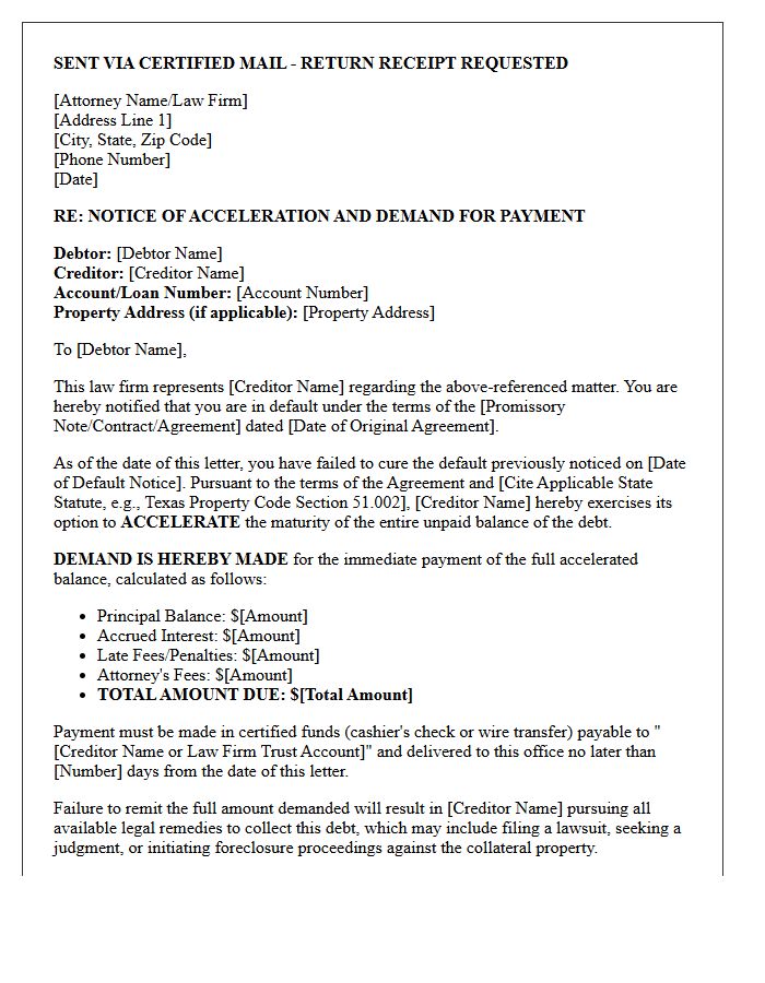Attorney-Drafted Statutory Acceleration Demand Letter