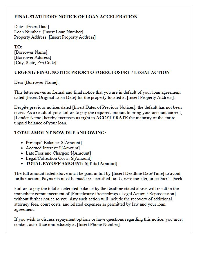 Final Statutory Notice of Loan Acceleration Letter