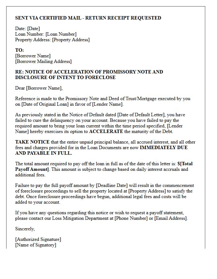 Lender-Issued Statutory Notice of Acceleration Letter