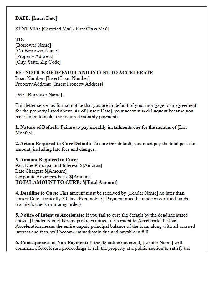 Mortgage Default and Statutory Notice of Acceleration Letter