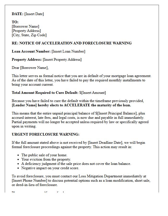Notice of Acceleration and Foreclosure Warning Letter
