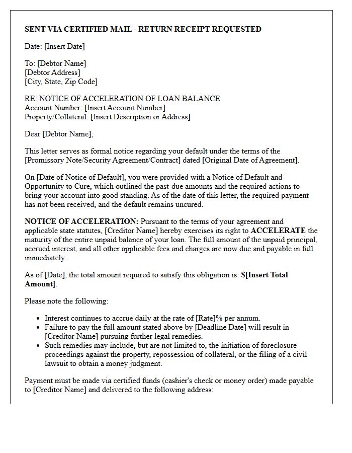 Post-Default Statutory Acceleration Notification Letter