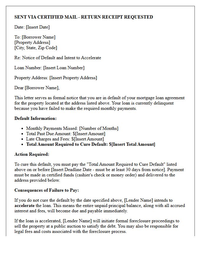 Pre-Foreclosure Statutory Notice of Intent to Accelerate Letter