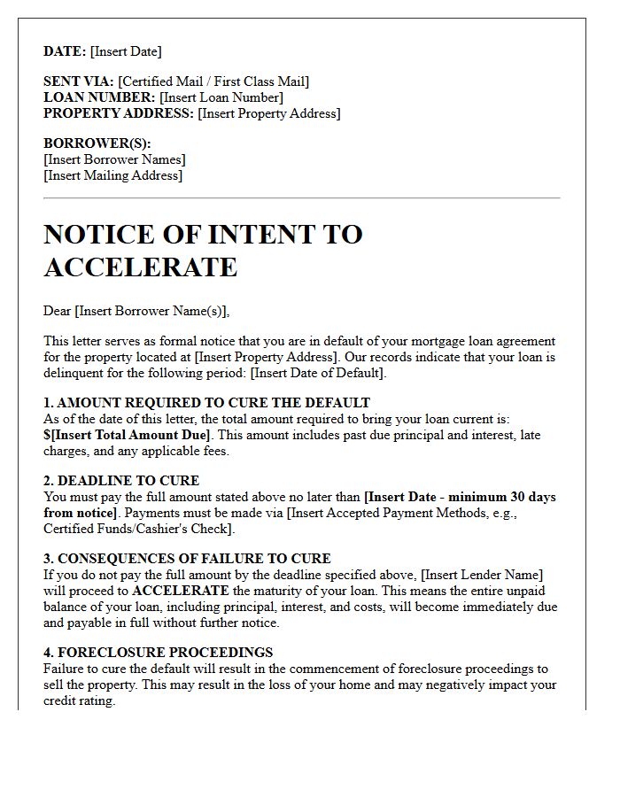 Residential Mortgage Statutory Acceleration Notice Letter
