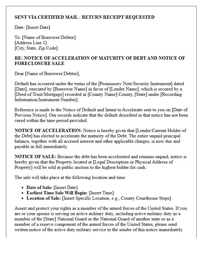 Statutory Notice of Acceleration Under State Property Code Letter