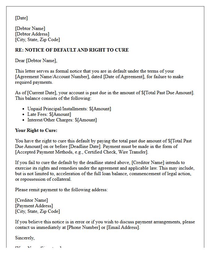 Initial Notice of Payment Default and Right to Cure Letter
