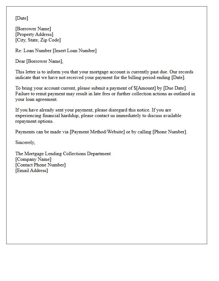 Sincerely the Mortgage Lending Collections Department