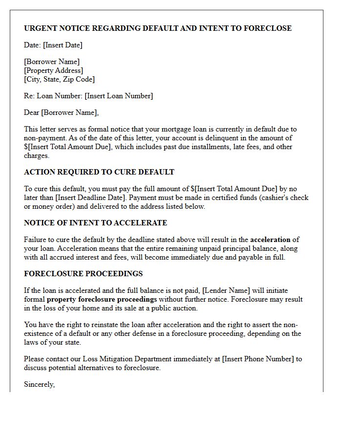 Subsequent Acceleration Will Lead to Property Foreclosure Proceedings