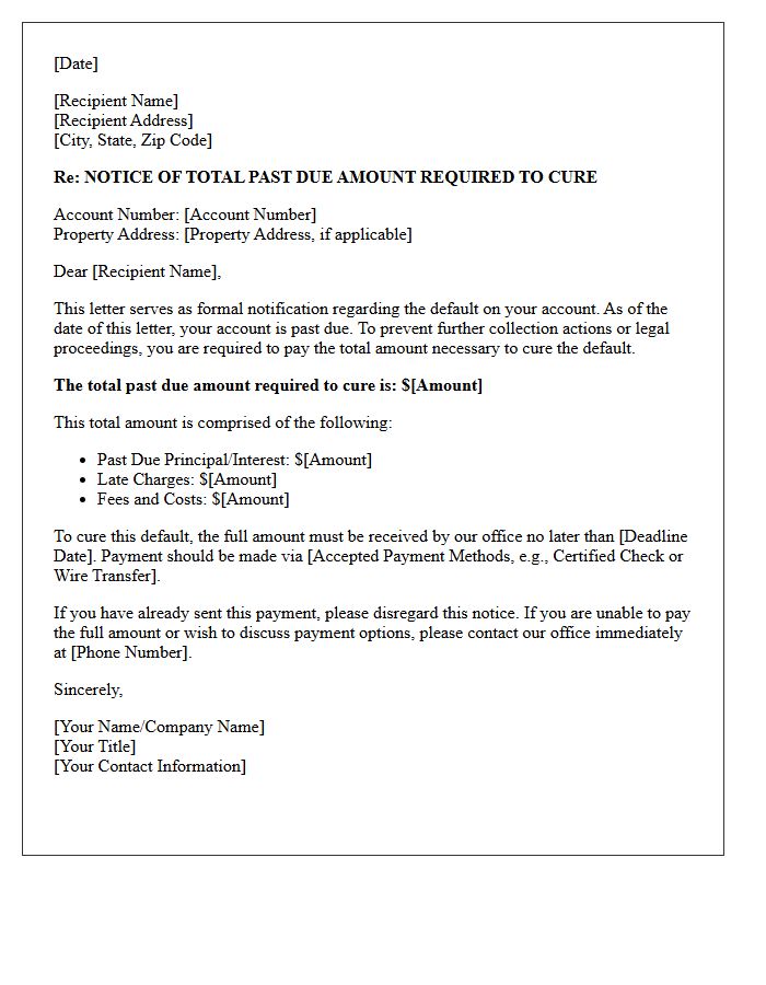 The Total Past Due Amount Required to Cure is Provided Herein