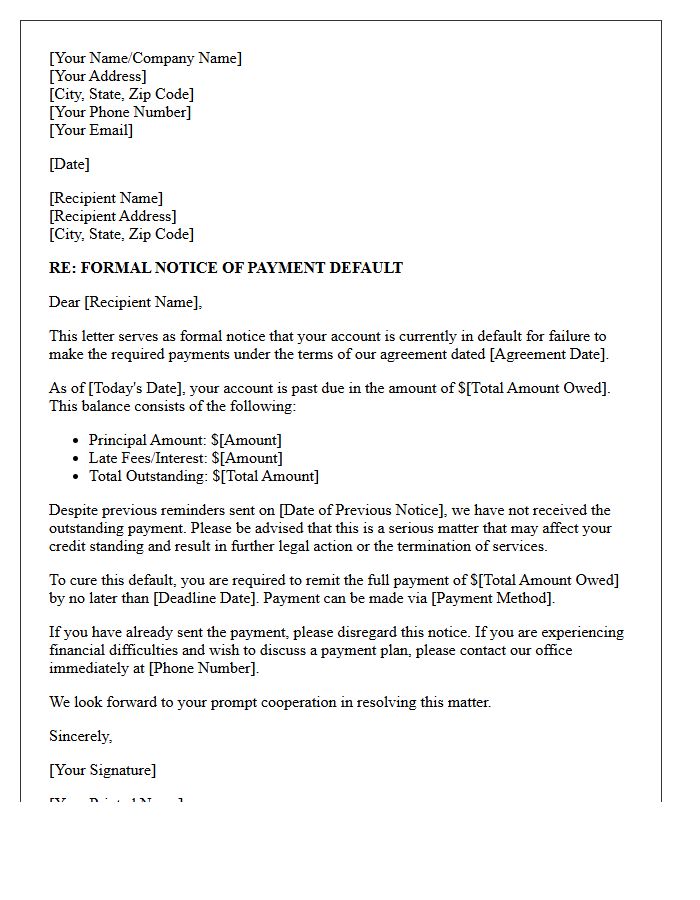 This Letter Serves as Your Formal Notice of Payment Default