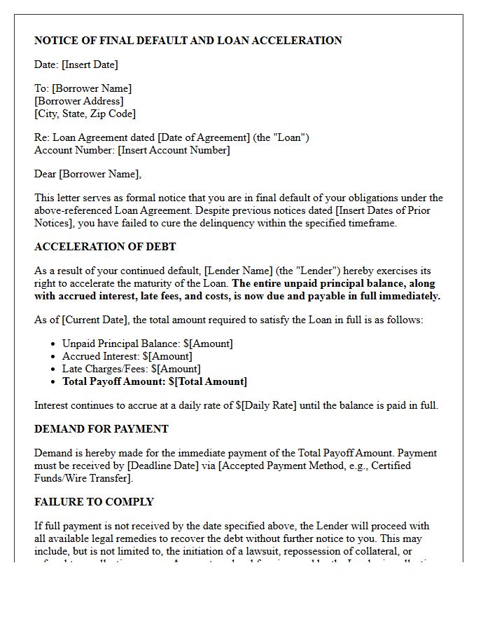 Borrower Final Default and Loan Acceleration Letter