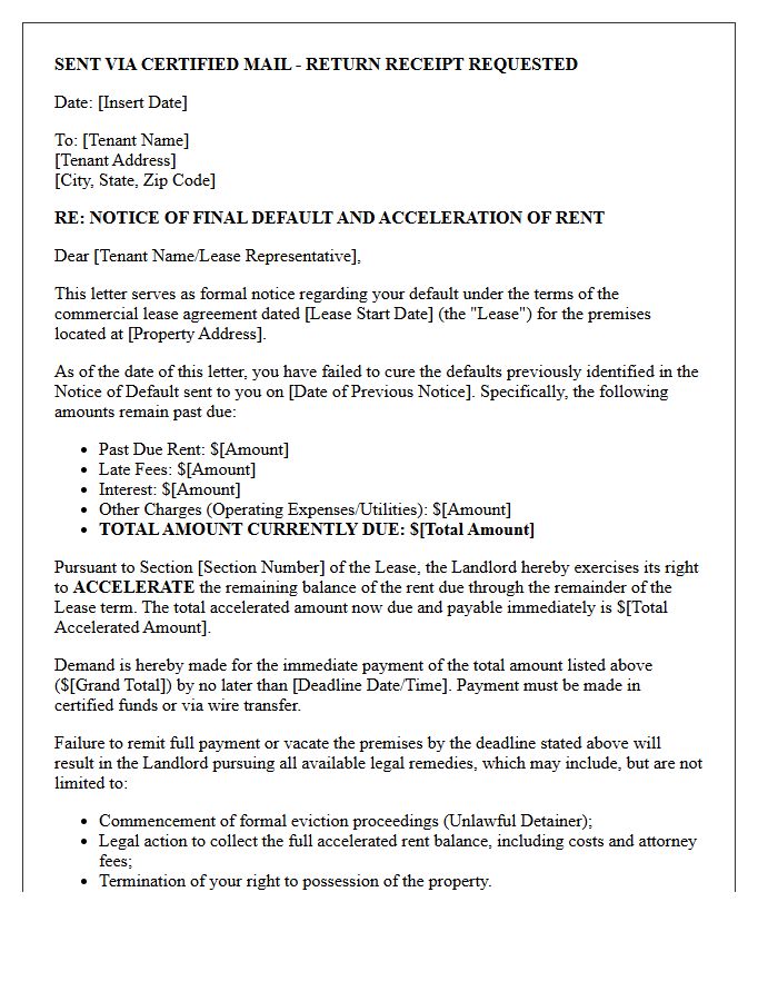 Commercial Property Final Default and Acceleration Letter