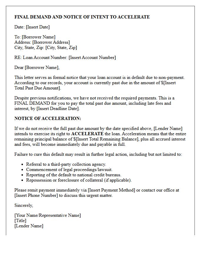 Final Demand and Loan Acceleration Warning Letter