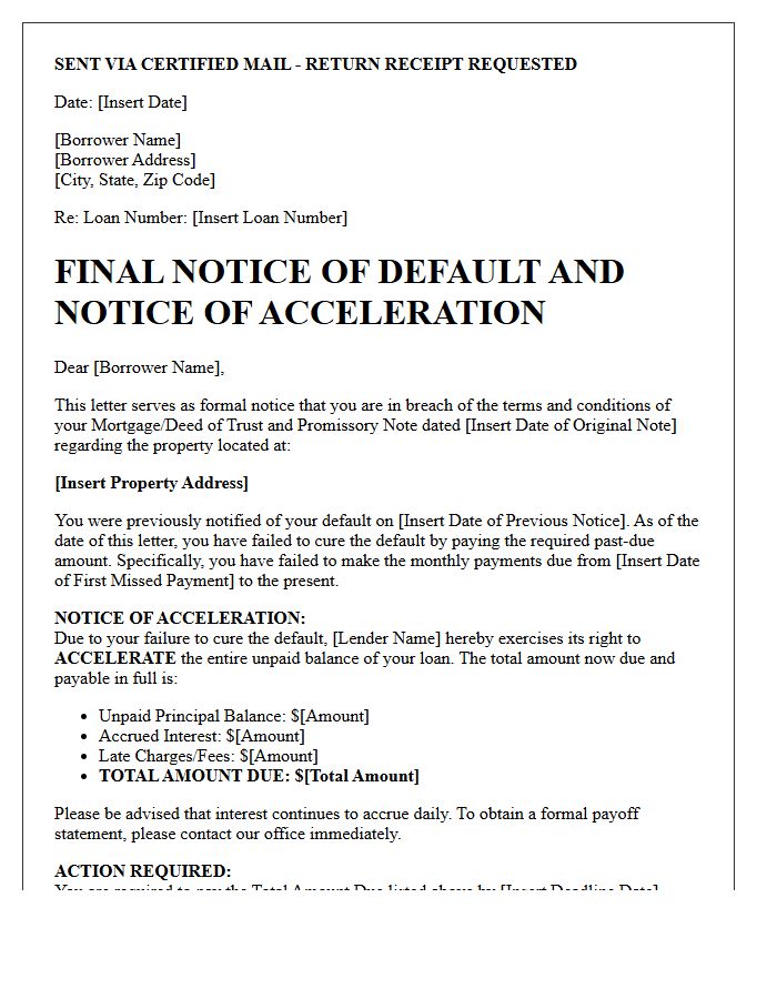 Final Notice of Mortgage Breach and Acceleration Letter