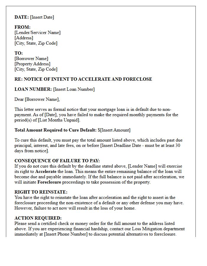 Intent to Accelerate and Foreclose Final Warning Letter