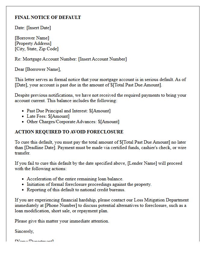 Mortgage Account Final Default Notice Letter