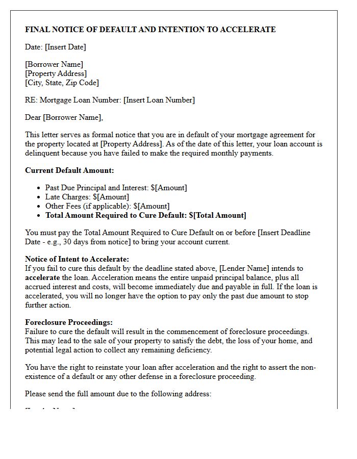 Mortgage Default and Intent to Accelerate Final Notice Letter
