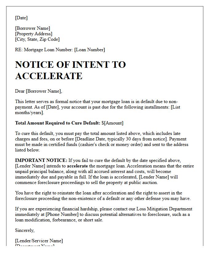 Past Due Mortgage Intent to Accelerate Letter