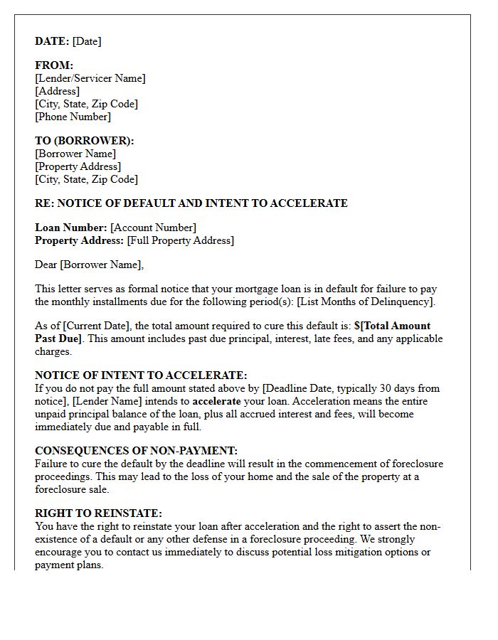 Pre-Foreclosure Intent to Accelerate Demand Letter