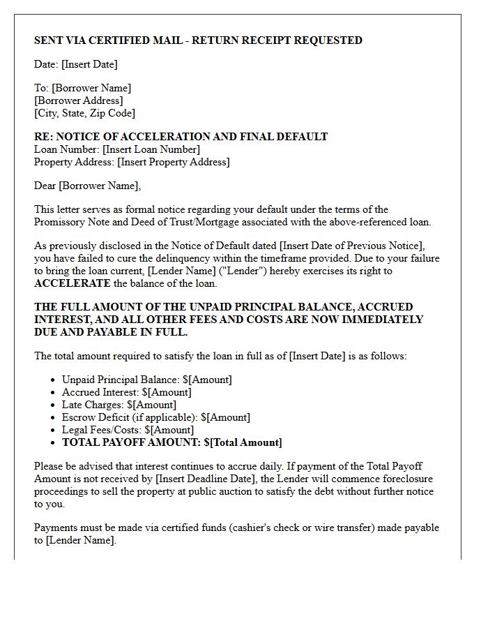 Real Estate Loan Final Default and Acceleration Letter