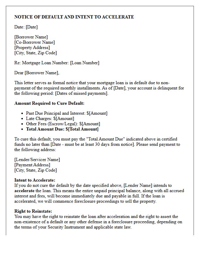 Residential Mortgage Default Intent to Accelerate Letter