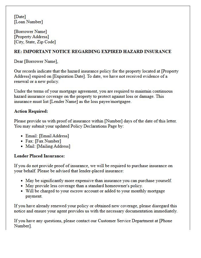 First Warning Letter for Expired Hazard Insurance
