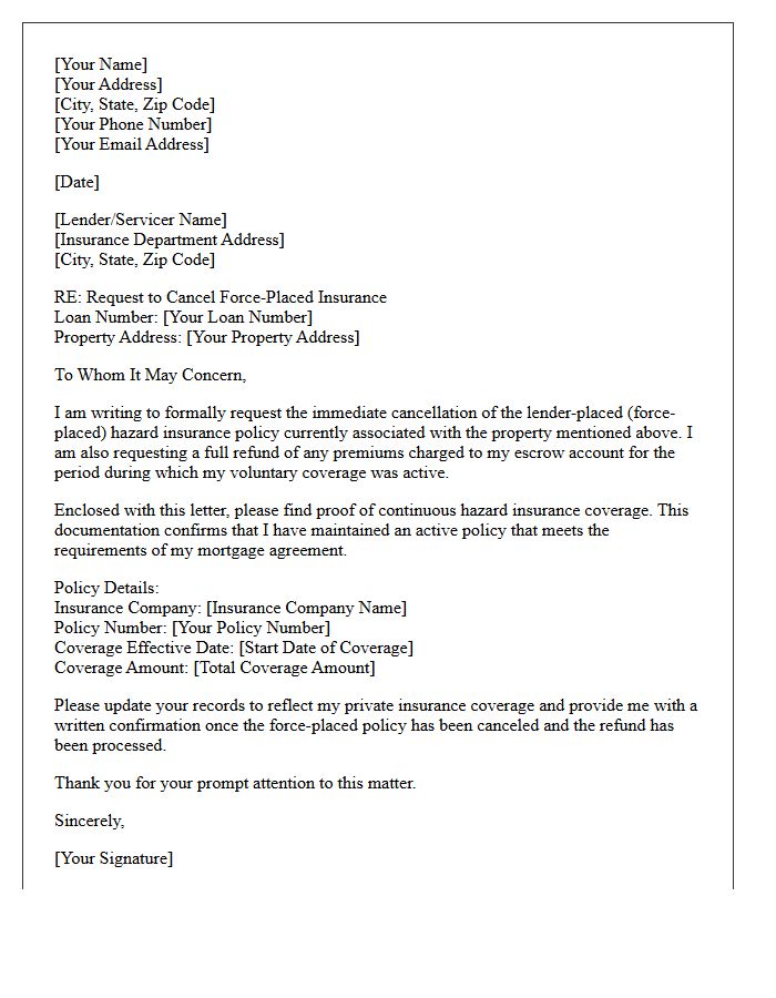 Force Placed Hazard Insurance Cancellation Letter