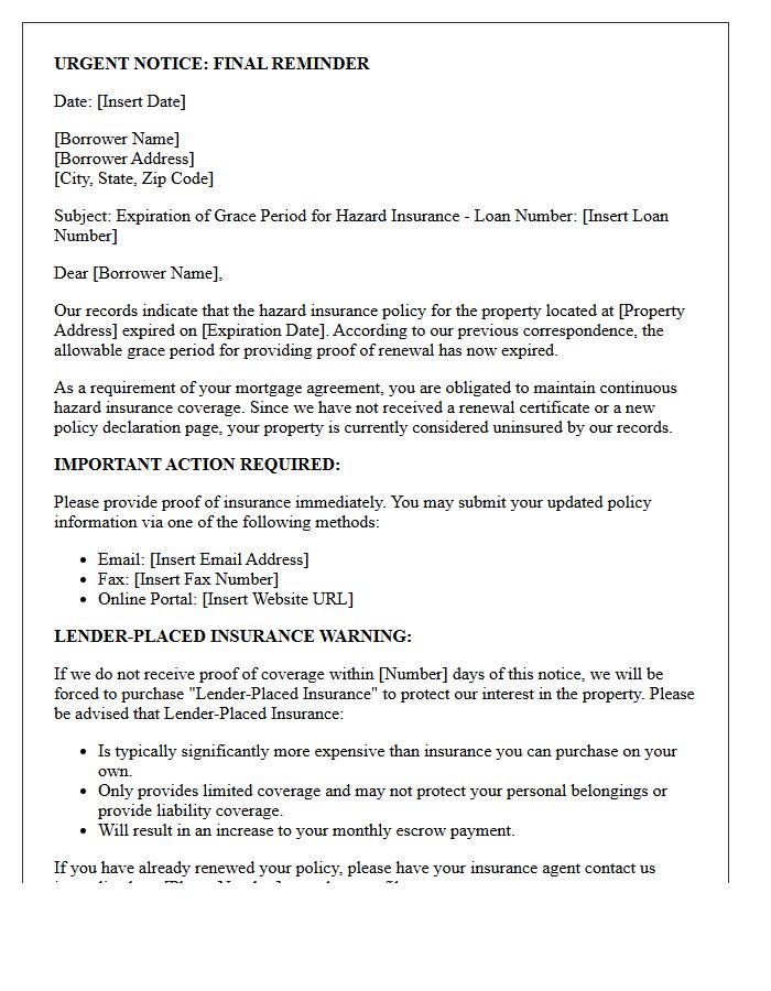 Grace Period Expiration Letter for Hazard Insurance Renewal