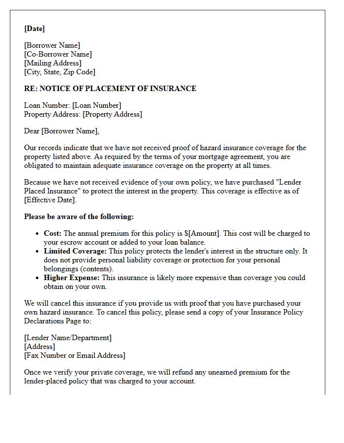 Lender Placed Hazard Insurance Activation Letter