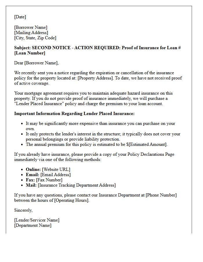 Second Notice Letter for Pending Lender Placed Insurance