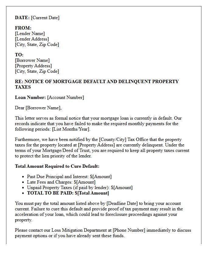 Notice of Mortgage Default and Delinquent Property Tax Letter