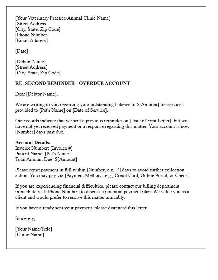 Debt Collection Second Reminder Letter For Animal Care Account