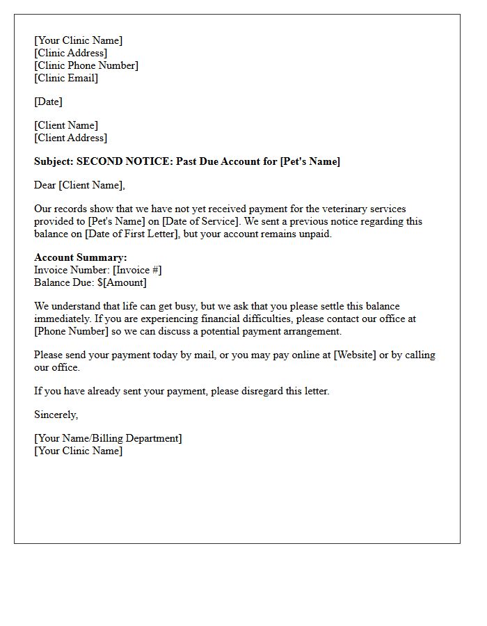 Past Due Veterinary Services Second Collection Letter