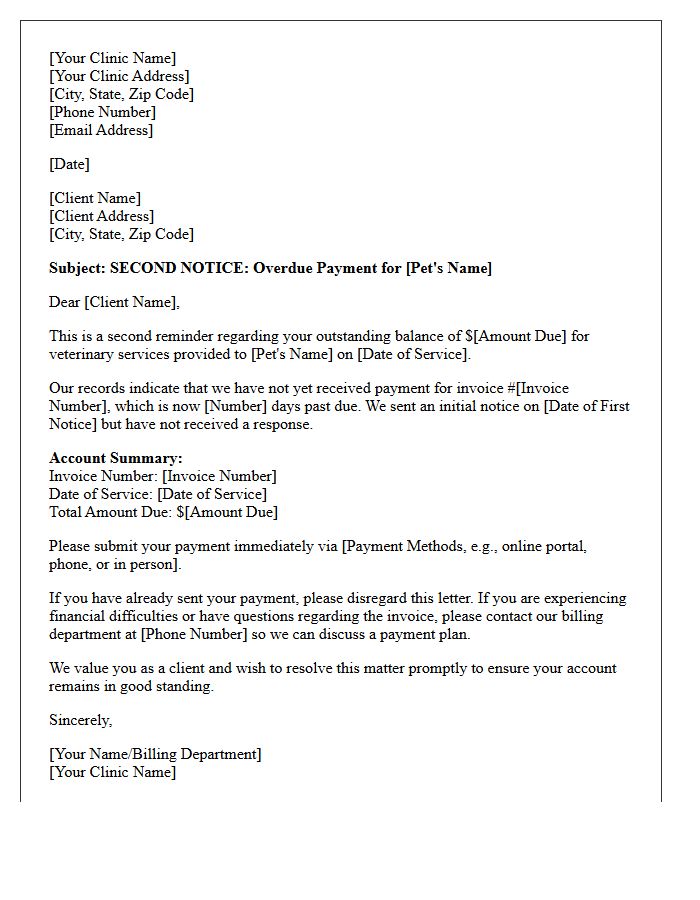 Second Notice Letter For Unpaid Pet Treatment Invoice