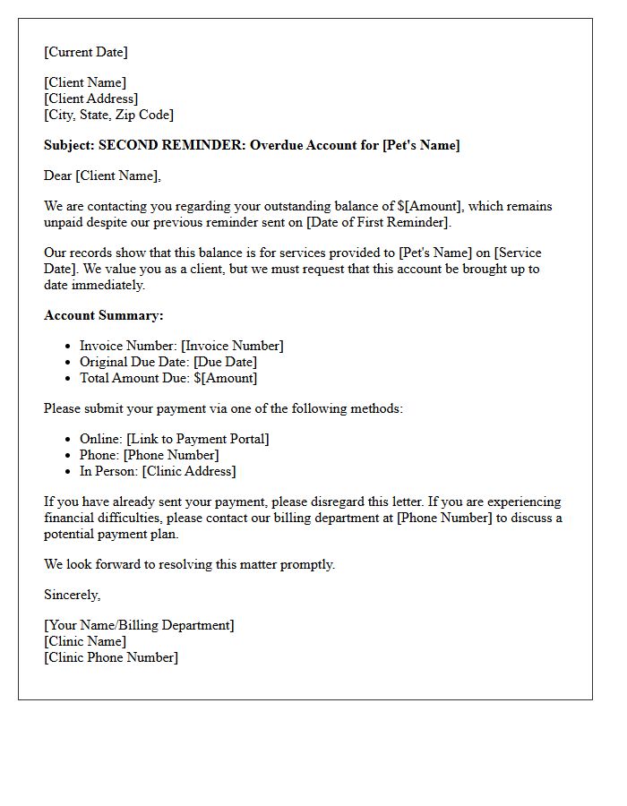 Second Reminder Letter For Overdue Pet Healthcare Account