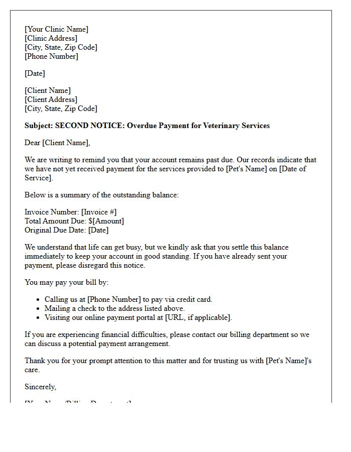 Second Request Letter For Overdue Veterinary Clinic Payment