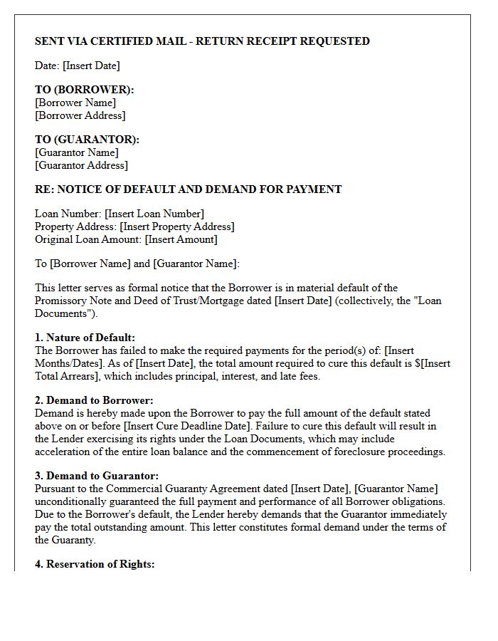 Commercial Mortgage Default Notice and Guarantor Demand Letter