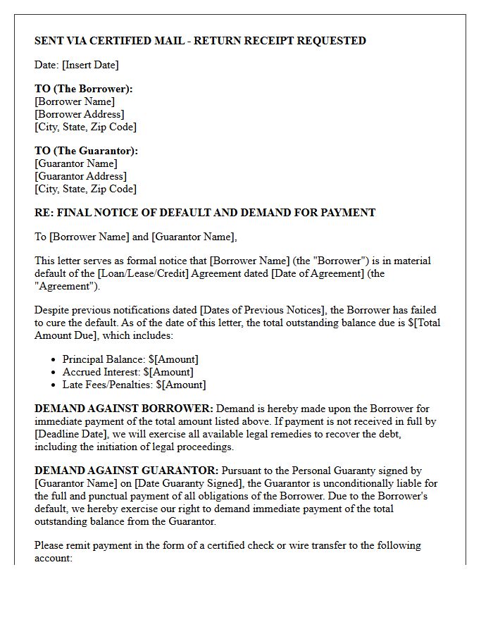 Final Notice of Default and Guarantor Demand Letter