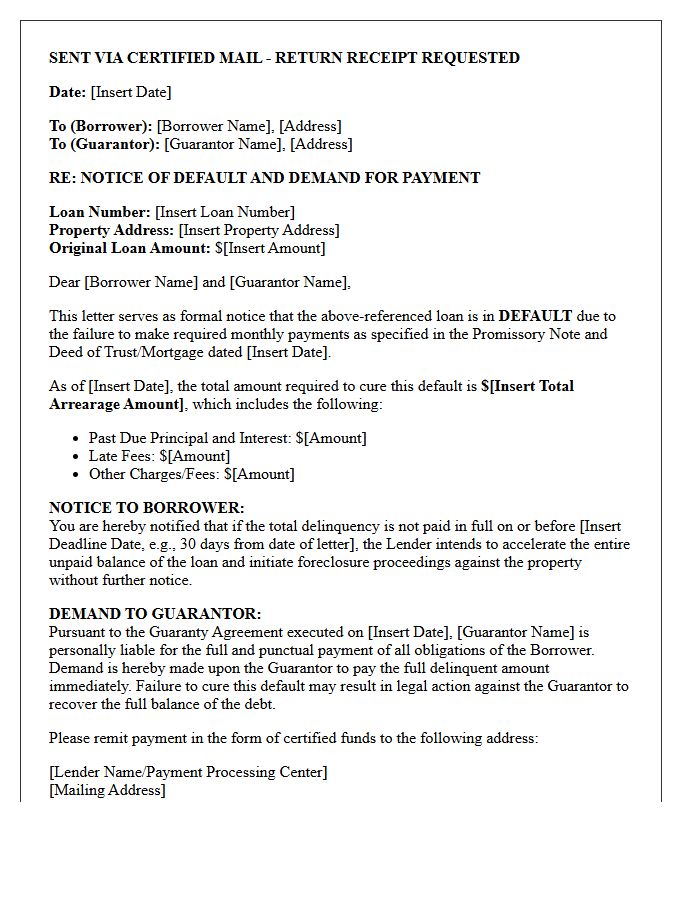 Pre-Foreclosure Notice of Default and Guarantor Demand Letter