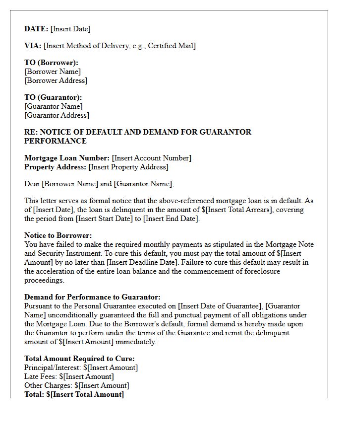 Residential Mortgage Default and Guarantor Performance Letter