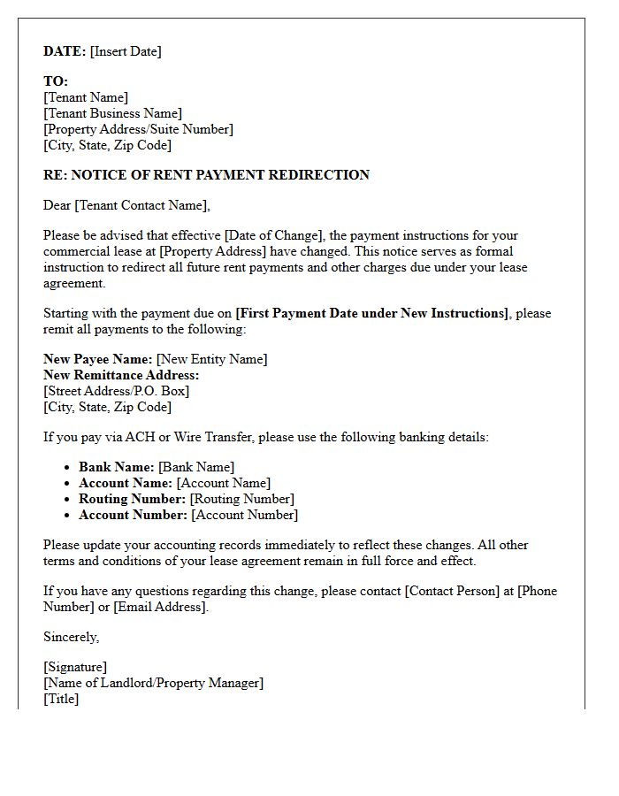 Commercial Tenant Rent Redirection Instructions