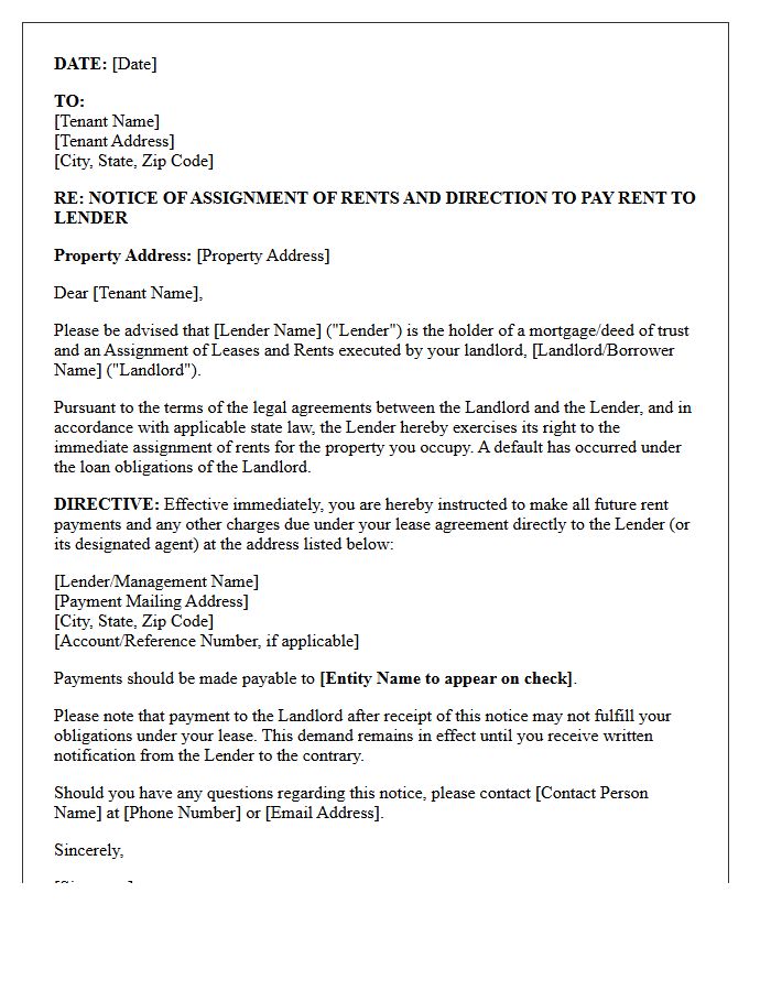 Demand for Immediate Assignment of Rents