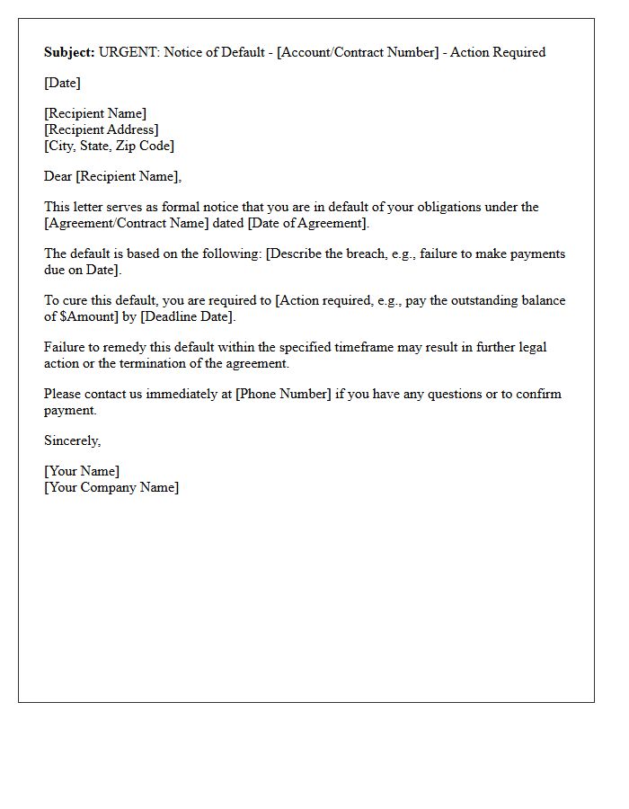 Notice of Default Letter Subject Line