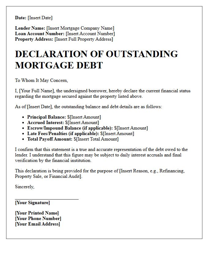 Outstanding Mortgage Debt Declaration