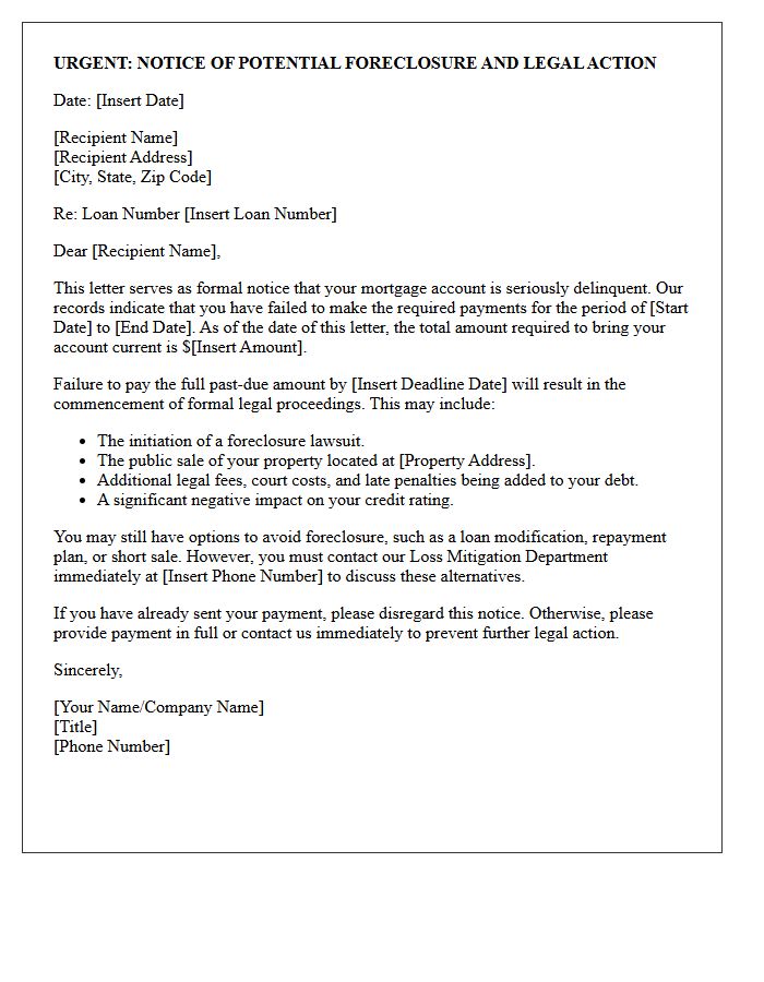 Potential Foreclosure and Legal Action Warning